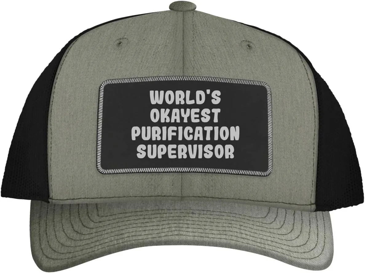 World's Okayest Purification Supervisor - Leather Black Patch Engraved Trucker Hat