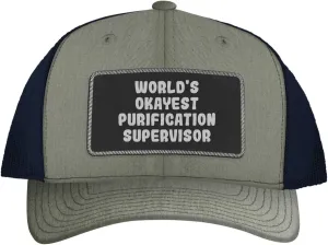 World's Okayest Purification Supervisor - Leather Black Patch Engraved Trucker Hat