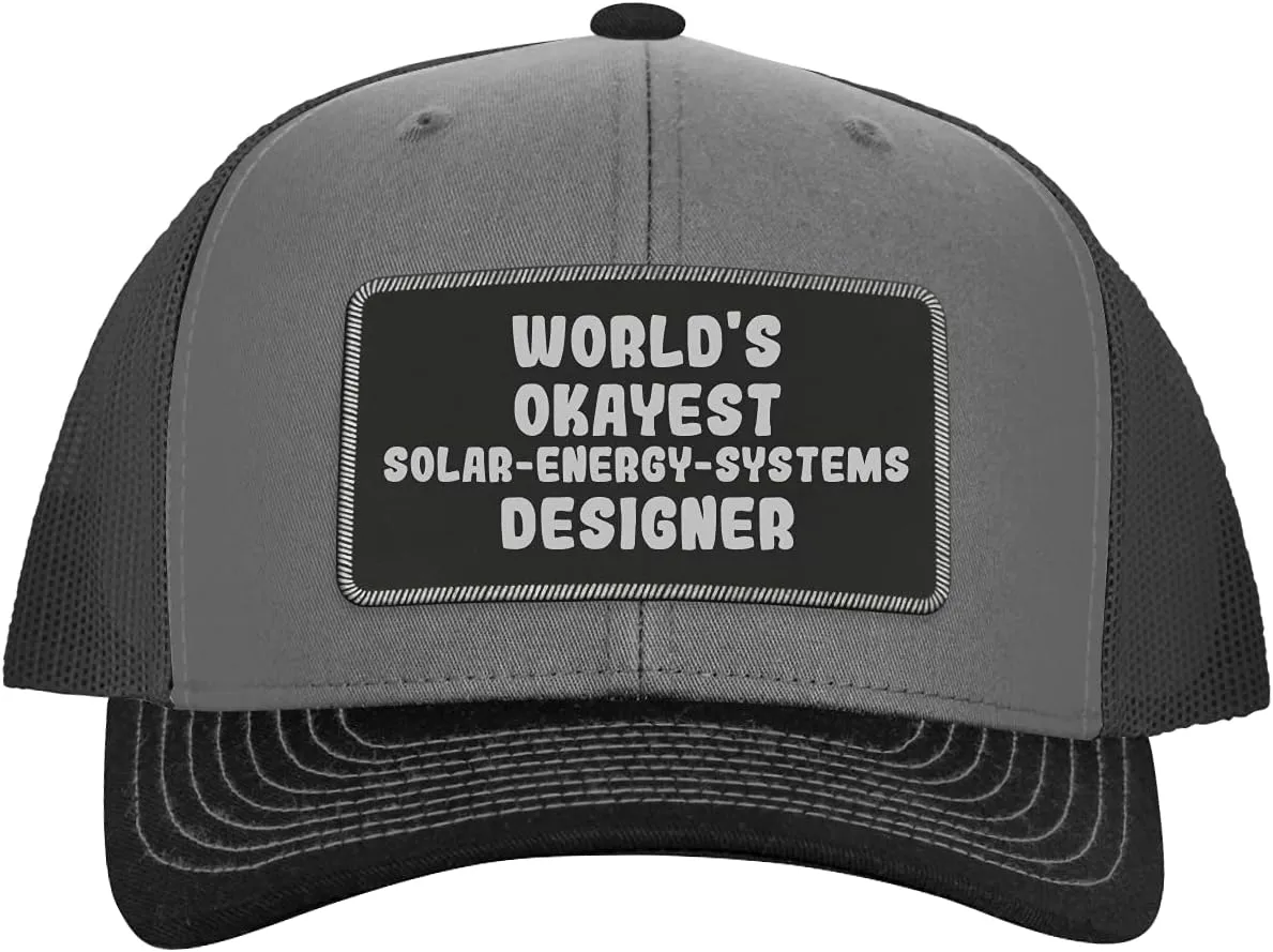 World's Okayest Solar-Energy-Systems Designer - Leather Black Patch Engraved Trucker Hat