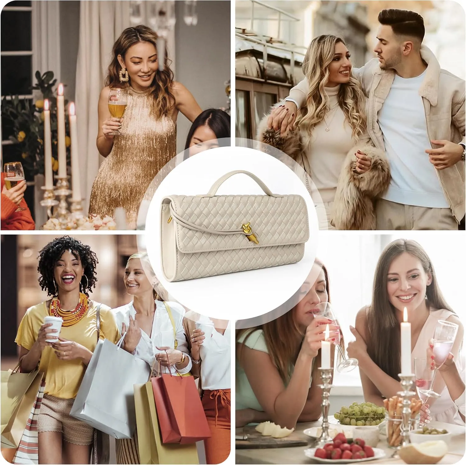 Woven Purse For Women Evening Clutch Woven Leather Handbags Crossbody Bag Suede Purse Formal Evening bag