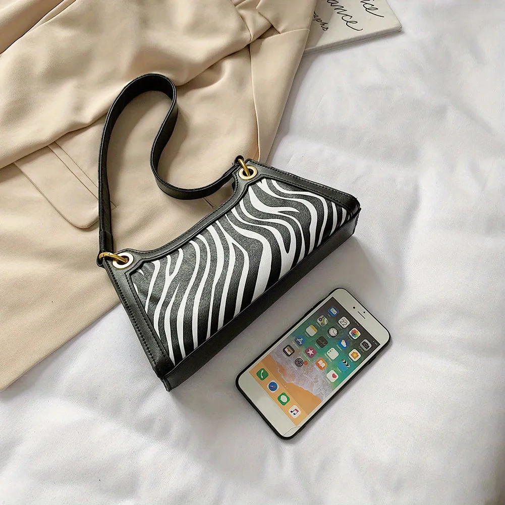 xieyinshe  Zebra Striped Print Shoulder Bag, Trendy Animal Pattern Handbag, Women's PU Leather Underarm Purse