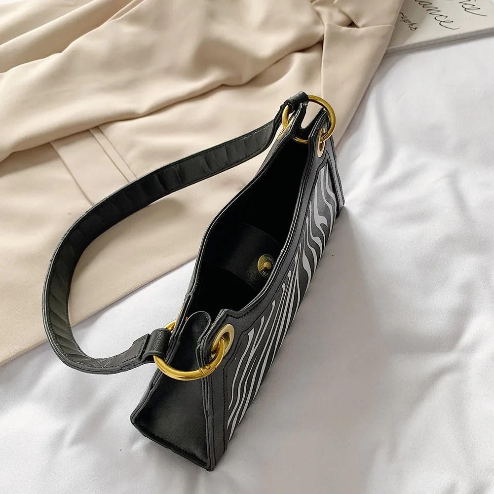 xieyinshe  Zebra Striped Print Shoulder Bag, Trendy Animal Pattern Handbag, Women's PU Leather Underarm Purse
