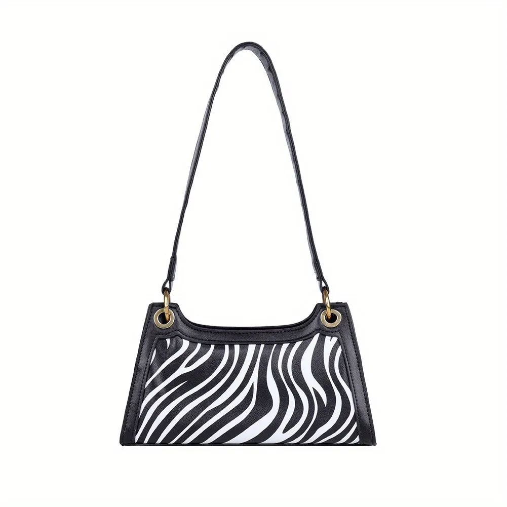 xieyinshe  Zebra Striped Print Shoulder Bag, Trendy Animal Pattern Handbag, Women's PU Leather Underarm Purse