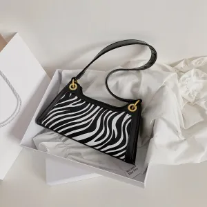 xieyinshe  Zebra Striped Print Shoulder Bag, Trendy Animal Pattern Handbag, Women's PU Leather Underarm Purse