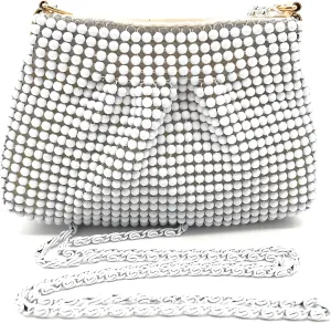 XXX-Small Women Clutch Metal Beaded Mesh Evening Purse