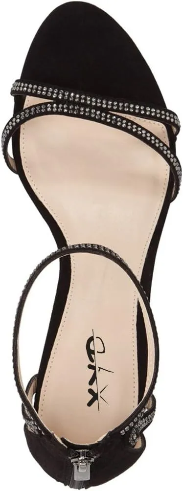XYD Women Open Toe Low Heel Strappy Rhinestone Sandals Ankle Strap Wedding Dress Dance Pumps with Zip