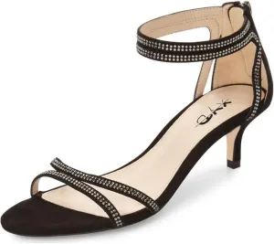 XYD Women Open Toe Low Heel Strappy Rhinestone Sandals Ankle Strap Wedding Dress Dance Pumps with Zip