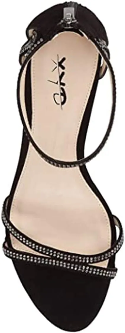 XYD Women Open Toe Low Heel Strappy Rhinestone Sandals Ankle Strap Wedding Dress Dance Pumps with Zip