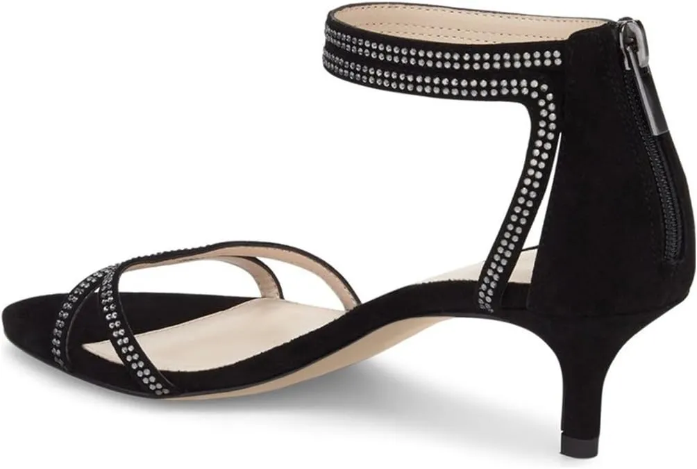 XYD Women Open Toe Low Heel Strappy Rhinestone Sandals Ankle Strap Wedding Dress Dance Pumps with Zip