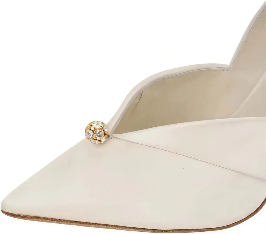 XYD Women's Pumps Stiletto High Heels Rhinestone Bead Closed Pointed Toe Slip On Comfort Ladies Office Work Church Wedding Party Dress Satin Shoes