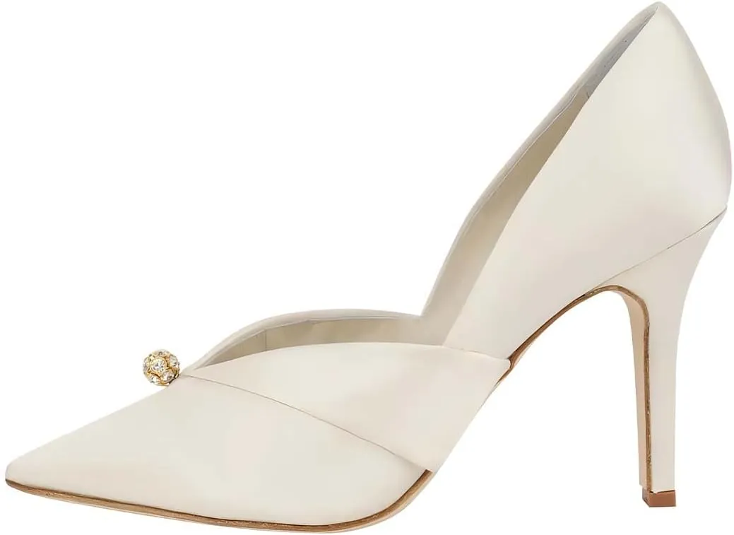 XYD Women's Pumps Stiletto High Heels Rhinestone Bead Closed Pointed Toe Slip On Comfort Ladies Office Work Church Wedding Party Dress Satin Shoes