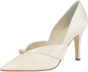 XYD Women's Pumps Stiletto High Heels Rhinestone Bead Closed Pointed Toe Slip On Comfort Ladies Office Work Church Wedding Party Dress Satin Shoes