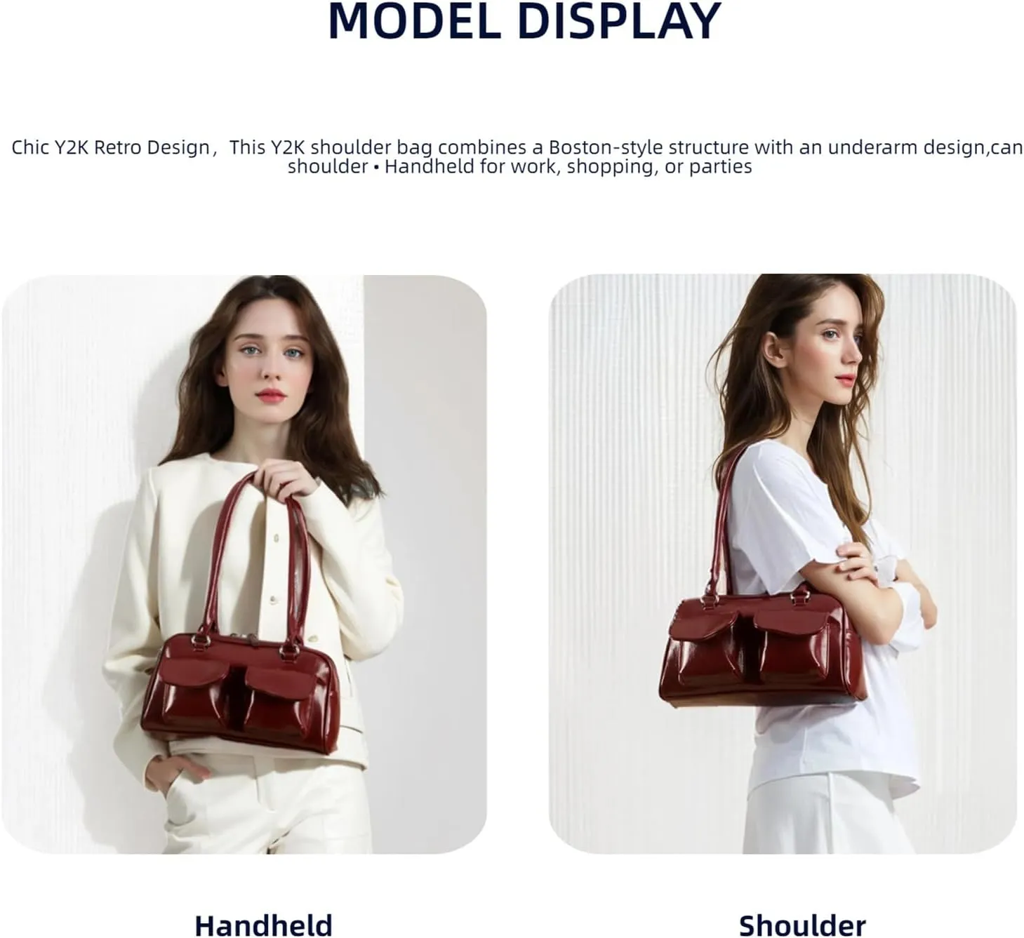 Y2K Shoulder Purses for Women Trendy - PU Leather Retro Boston Handbag, Lightweight and Versatile for Work and Travel