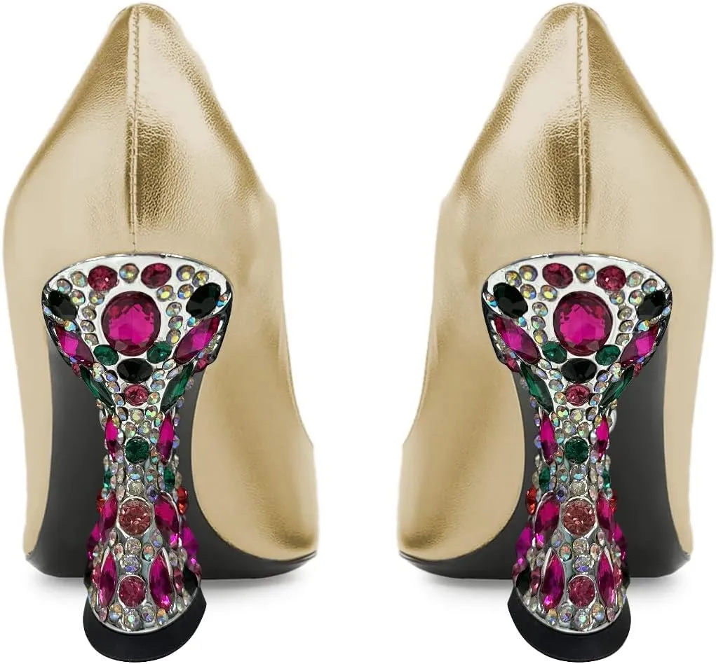 YDN Women's Sexy Pointed Toe Pumps Special Rhinestone High Heels Slip On Prom Party Dress Wedding Shoes Size 4-16 US