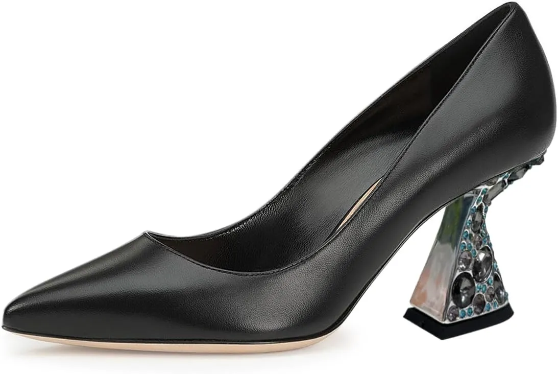 YDN Women's Sexy Pointed Toe Pumps Special Rhinestone High Heels Slip On Prom Party Dress Wedding Shoes Size 4-16 US