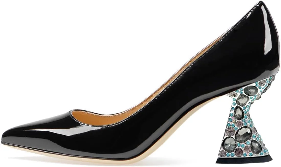 YDN Women's Sexy Pointed Toe Pumps Special Rhinestone High Heels Slip On Prom Party Dress Wedding Shoes Size 4-16 US
