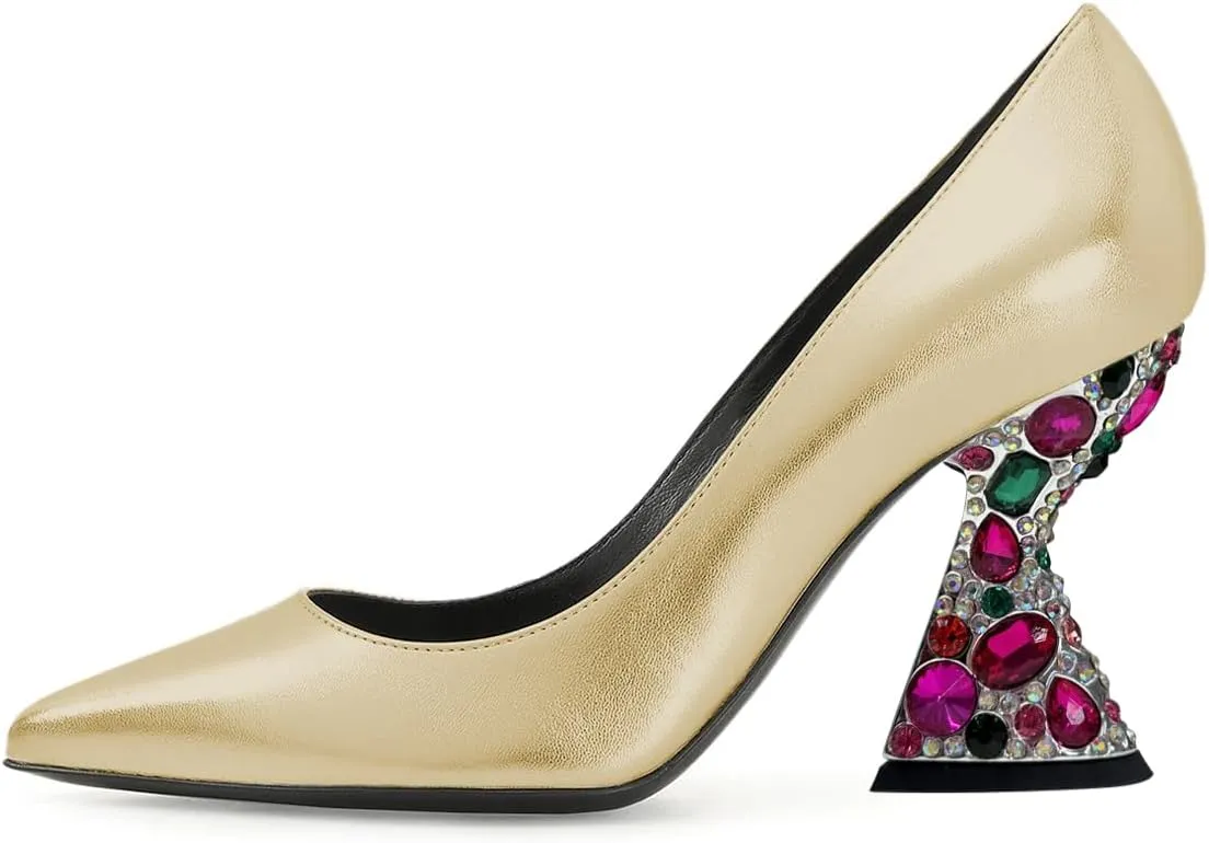 YDN Women's Sexy Pointed Toe Pumps Special Rhinestone High Heels Slip On Prom Party Dress Wedding Shoes Size 4-16 US