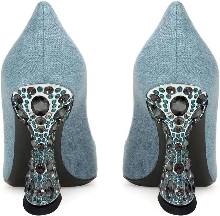 YDN Women's Sexy Pointed Toe Pumps Special Rhinestone High Heels Slip On Prom Party Dress Wedding Shoes Size 4-16 US