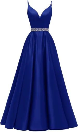 Yexinbridal Satin Prom Dresses Long for Women 2025 Spaghetti Straps Beaded V-Neck Formal Evening Party Gowns