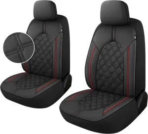 YGL Luxury PU Leather Car Seat Covers Front Set, Non-Slip Seat Cover Protectors, Universal Fit for Cars, Trucks, SUVs, Vans, Pickups, Airbag Compatible, Seat Covers for Car Interior (Black/Red)