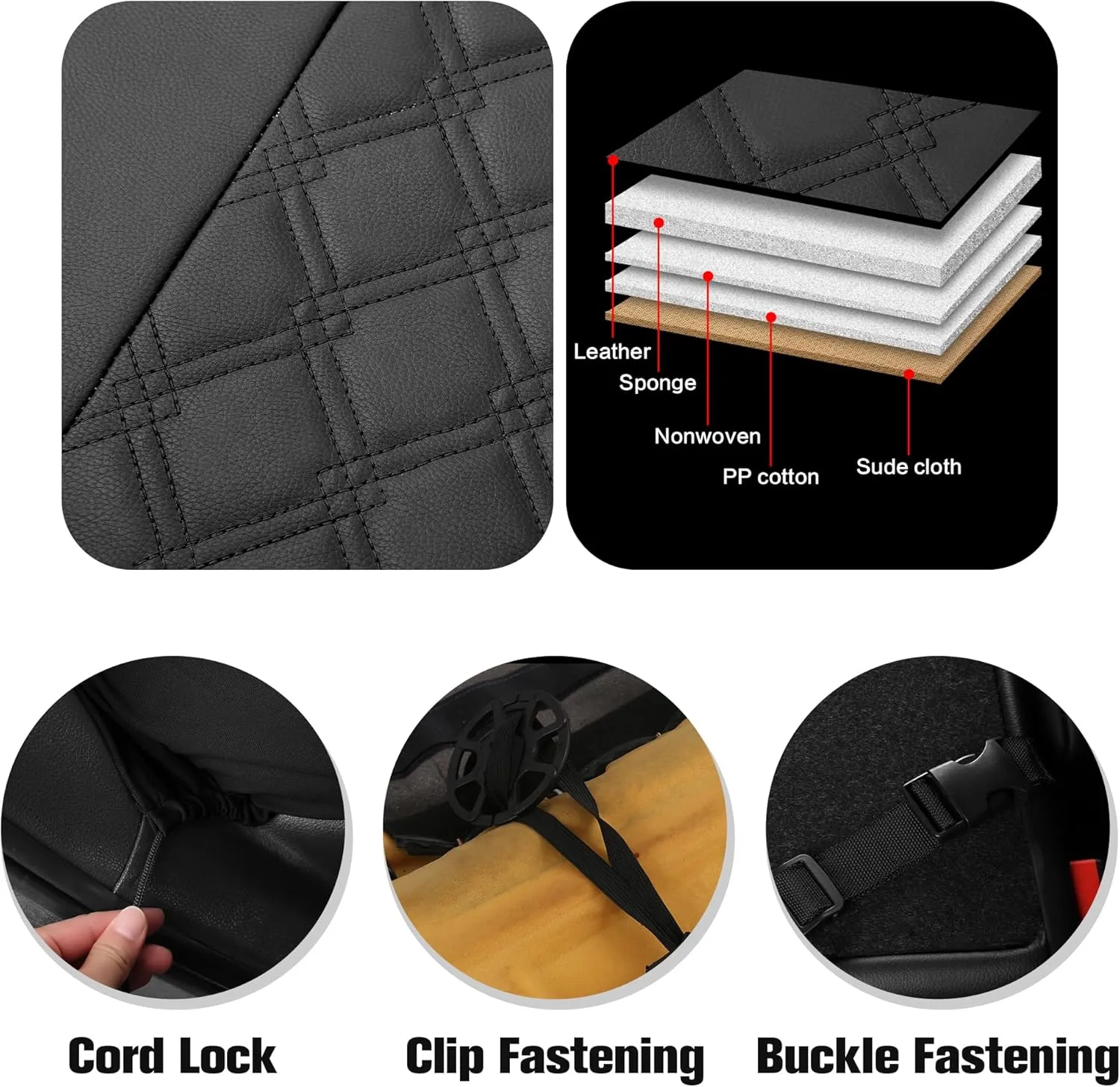 YGL Luxury PU Leather Car Seat Covers Front Set, Non-Slip Seat Cover Protectors, Universal Fit for Cars, Trucks, SUVs, Vans, Pickups, Airbag Compatible, Seat Covers for Car Interior (Black/Red)