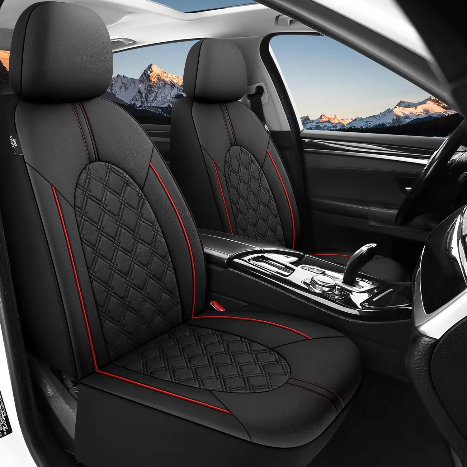 YGL Luxury PU Leather Car Seat Covers Front Set, Non-Slip Seat Cover Protectors, Universal Fit for Cars, Trucks, SUVs, Vans, Pickups, Airbag Compatible, Seat Covers for Car Interior (Black/Red)
