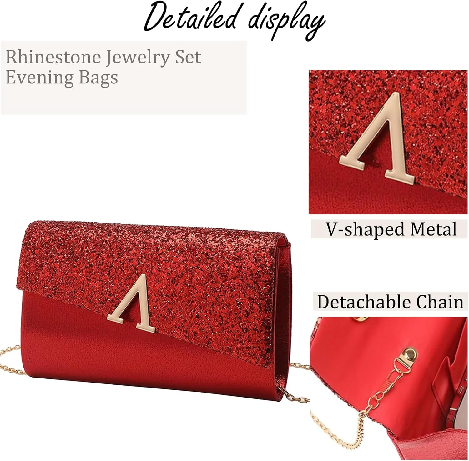 YYW 4 Pieces Women Evening Handbags Clutch Purse Bag with Rhinestone Crystal Jewelry Set for Wedding Party