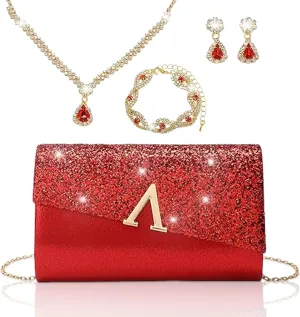 YYW 4 Pieces Women Evening Handbags Clutch Purse Bag with Rhinestone Crystal Jewelry Set for Wedding Party