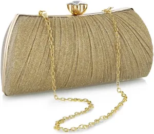 YYW Glitter Evening Bag Pleated Clutch Purses for Women with Rhinestone Wedding Party Shoulder Bags