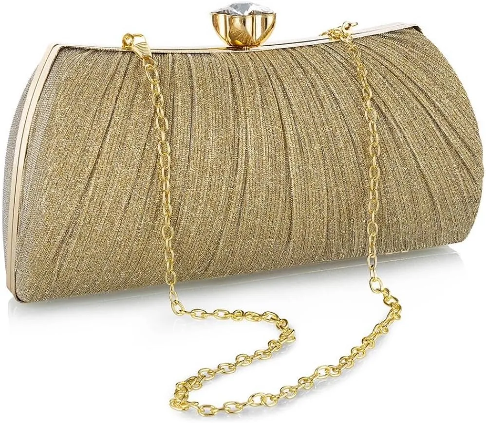 YYW Glitter Evening Bag Pleated Clutch Purses for Women with Rhinestone Wedding Party Shoulder Bags