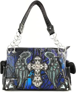 Zelris Camouflage Shine Glow Cross Wings Women Conceal Carry Handbag