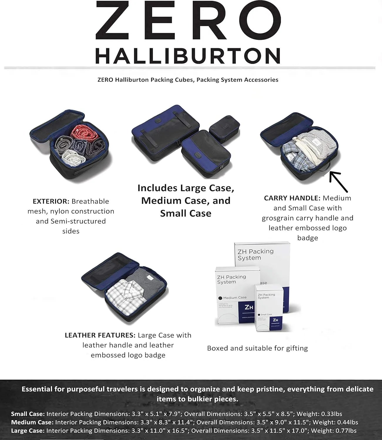 ZERO Halliburton Packing Cubes, Packing System Accessories (Black, Large Packing Cube)