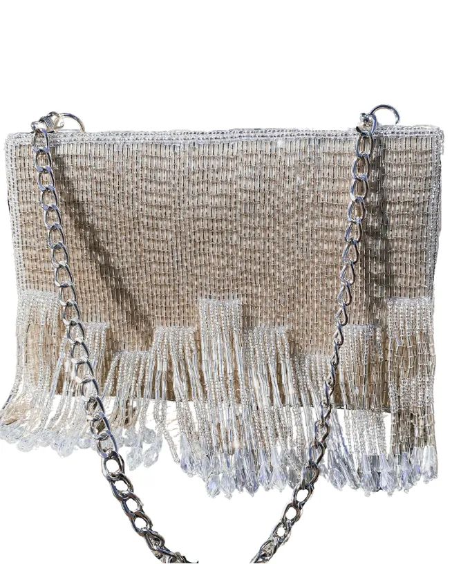 Zhuu Silver Beaded Box Handbag