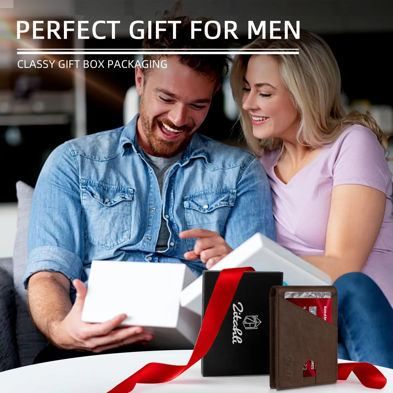 Zitahli Men's Slim RFID Blocking Leather Wallet - Premium Bifold Front Pocket Wallet with Gift Box,Leather Card Holder for Everyday Carry