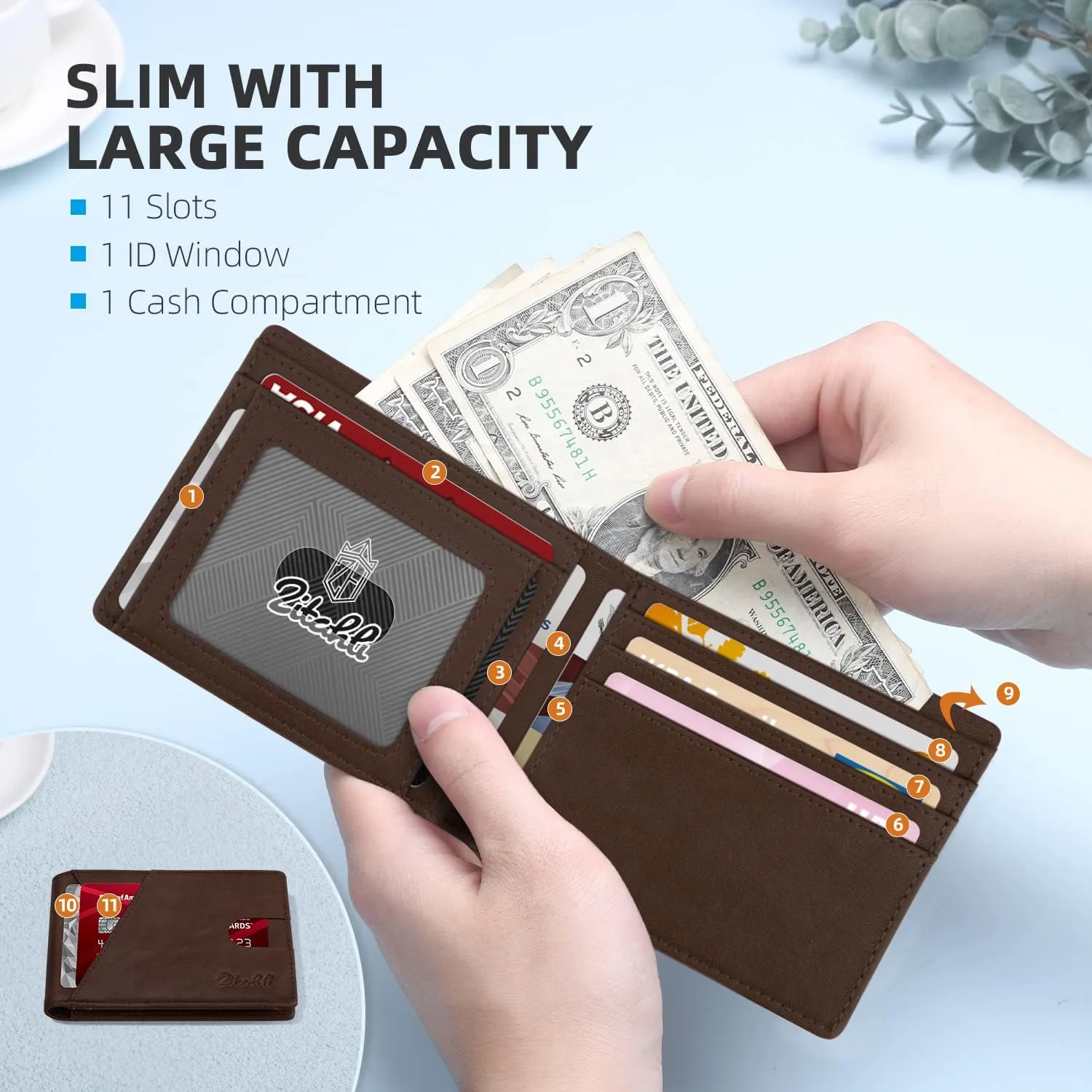 Zitahli Men's Slim RFID Blocking Leather Wallet - Premium Bifold Front Pocket Wallet with Gift Box,Leather Card Holder for Everyday Carry