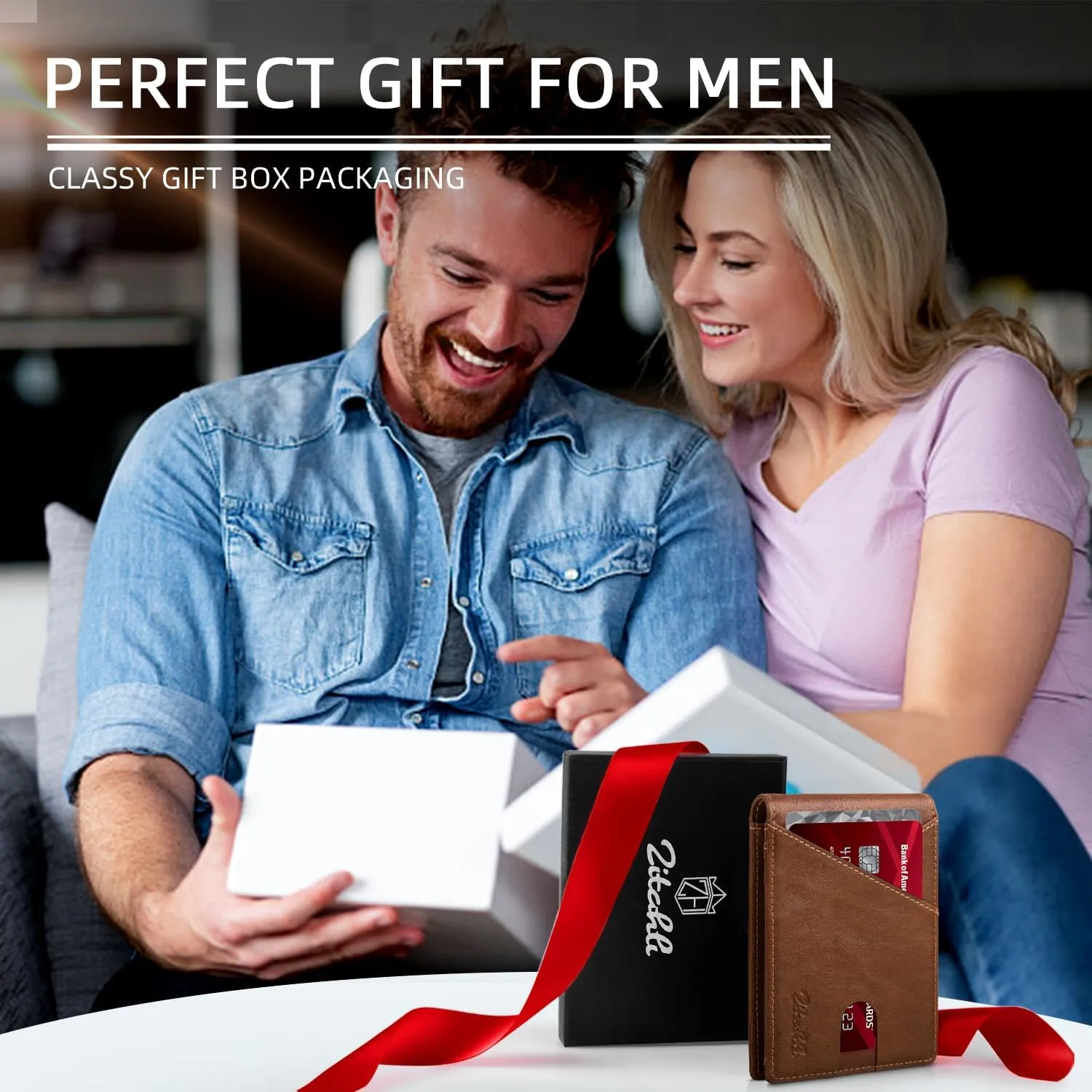 Zitahli Men's Slim RFID Blocking Leather Wallet - Premium Bifold Front Pocket Wallet with Gift Box,Leather Card Holder for Everyday Carry