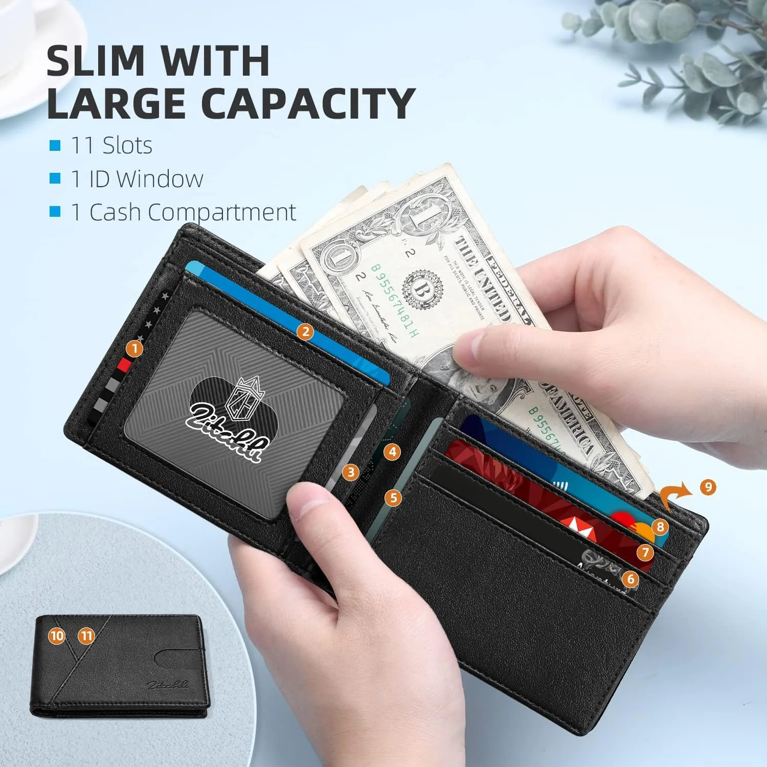 Zitahli Men's Slim RFID Blocking Leather Wallet - Premium Bifold Front Pocket Wallet with Gift Box,Leather Card Holder for Everyday Carry