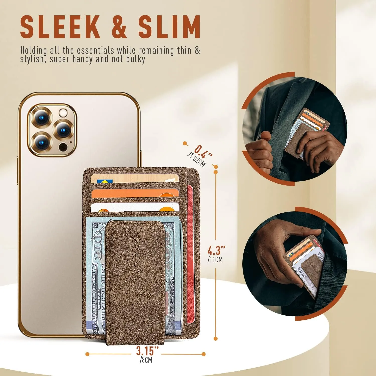 Zitahli Wallet Men-Magnetic Money Clip-Slim and Minimalist Card Case-ID Window Front Pocket Wallet Gift Boxing