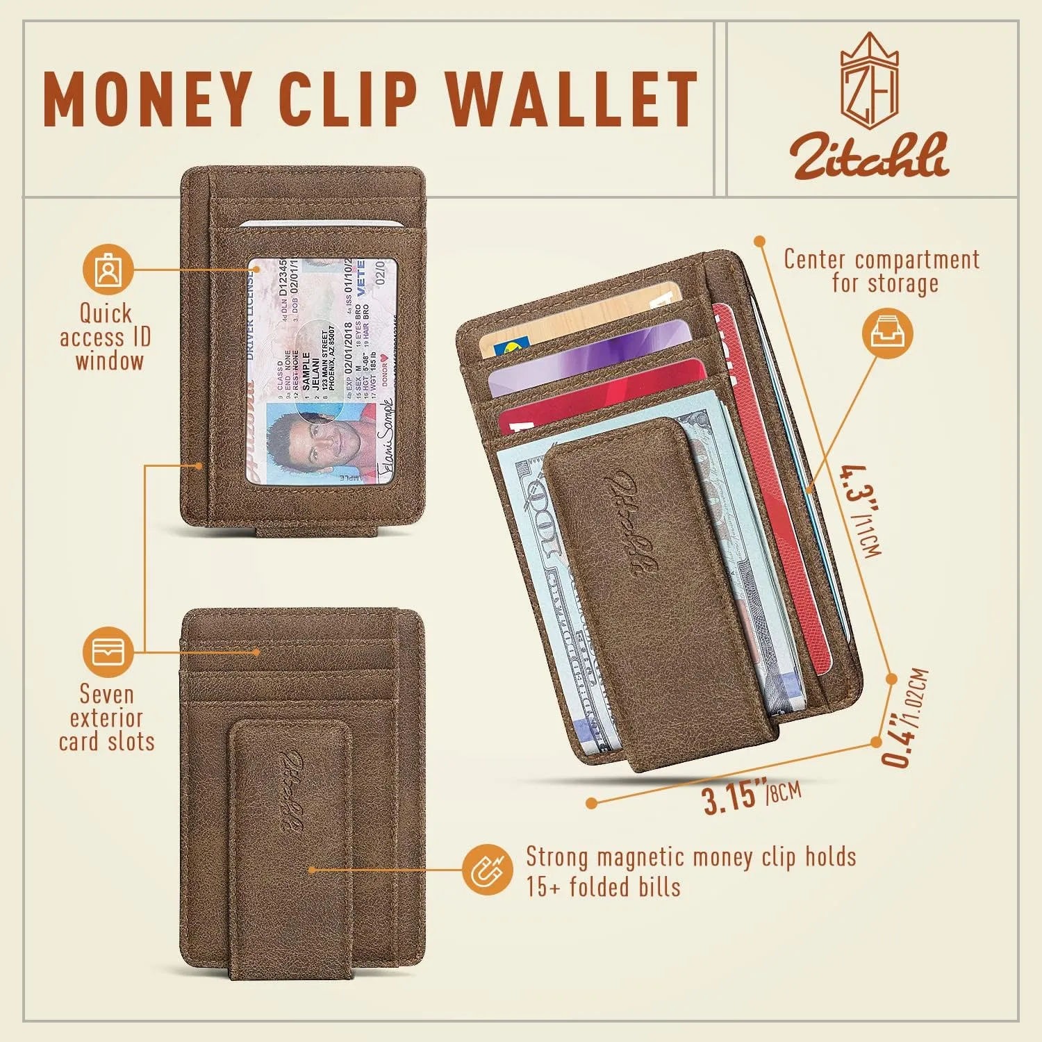 Zitahli Wallet Men-Magnetic Money Clip-Slim and Minimalist Card Case-ID Window Front Pocket Wallet Gift Boxing